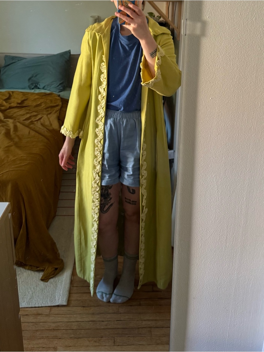 1960s Acid Green/ Chartreuse Long Duster Coat